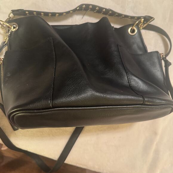 Steve Madden Black Large Shoulder Bag Studded Strap bucket Vegan leather purse - Picture 5 of 7